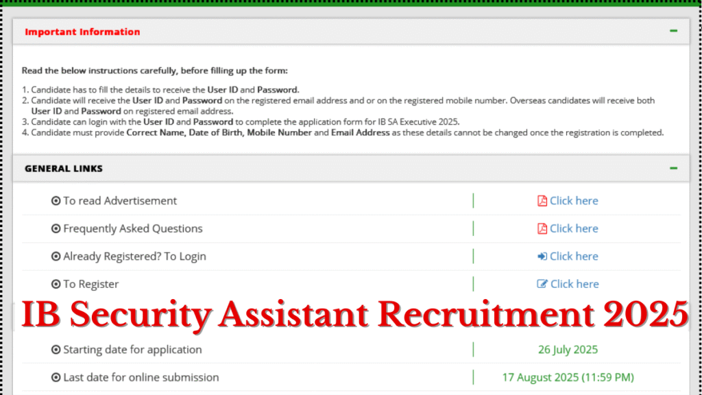 IB Security Assistant Recruitment 2025