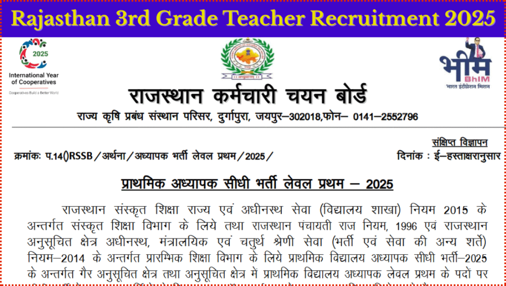 Rajasthan 3rd Grade Teacher Recruitment 2025
