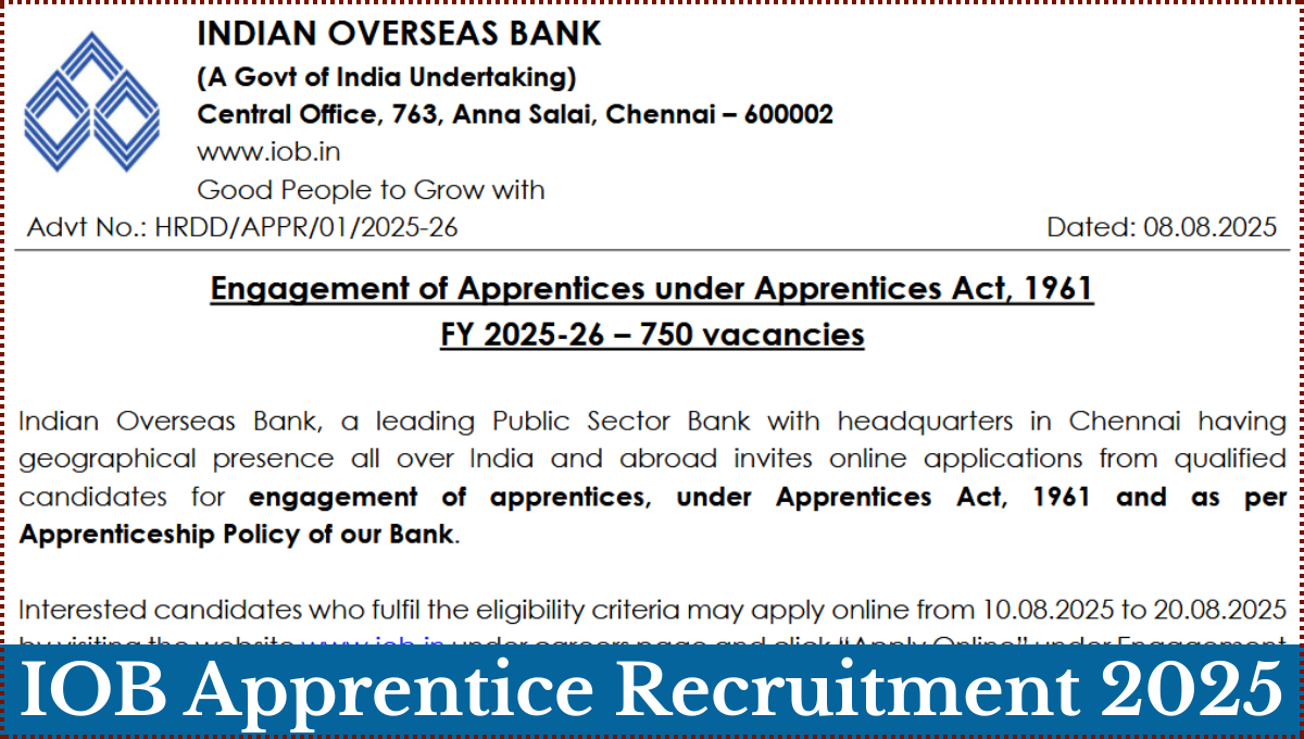 IOB Apprentice Recruitment 2025
