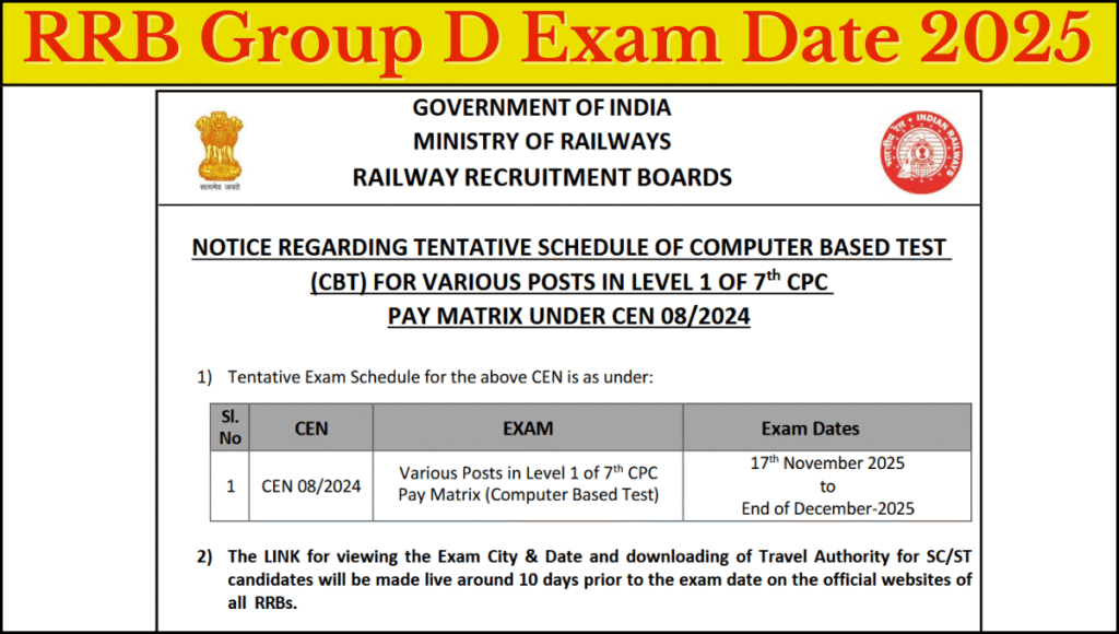 RRB Group D Exam Date 2025